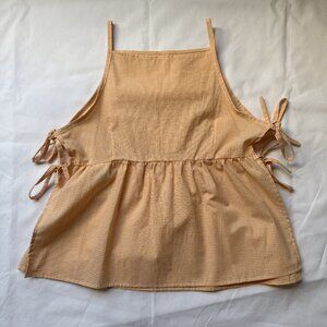 West Fade Yellow Orange Gingham Side Tie Peplum Tank Top Size Small
